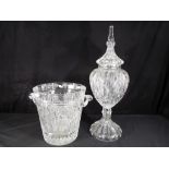Shannon Crystal - a large crystal ice bucket 26 cm (h) x 25 cm (d) and a large glass lidded urn 56