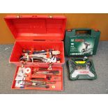 A lot to include a Bosch cordless drill in original case, a set Bosch drill bits and a toll box,