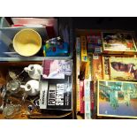 A mixed lot to include vintage jigsaw puzzles, ceramics plated ware, glassware,