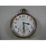A white metal cased Goliath pocket watch, Arabic numerals to a white dial, subsidiary seconds dial,