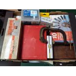Various tools to include a boxed Arcoy rabbiter, Devilbliss aerograph airbrush kit in original box,
