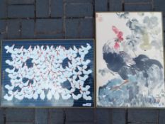 Two Japanese paintings framed under glas