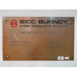 A vintage copper sign advertising BICC -