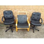 Two swivel office chairs on castors and a faux leather bedroom chair [3]