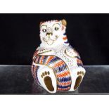 Royal Crown Derby - a paperweight in the style of cat, with gold stopper to the base, approx 8.