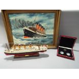 A framed oil on board, depicting the sinking of SS Titanic, signed by the artist lower right,