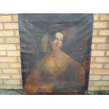 An unframed oil on canvas, depicting a portrait of a lady (in the need of restoration),