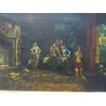 Framed oil on canvas, depicting a meeting between group of gentlemen,