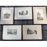 Five etchings, three by Peter Grahame comprising Blarney Castle,