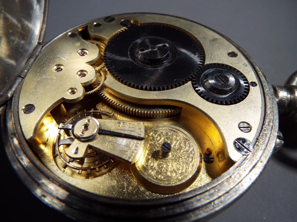 A white metal cased Goliath pocket watch, marked to the white dial 8-days, - Image 5 of 6
