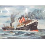 A framed and glazed oil on board, depicting The Sinking of The Empress of Ireland,