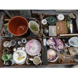 A mixed lot to include a sewing box with contents, mixed ceramics, glassware,