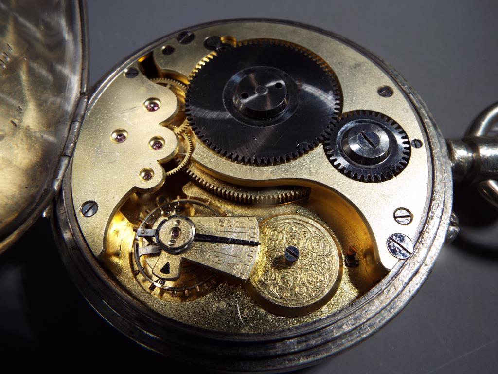 A white metal cased Goliath pocket watch, marked to the white dial 8-days, - Image 6 of 6