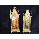 Two Russian icons painted in oil on panel within gilded frames,