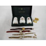 Minton - a three-piece Minton condiment set in original box, four wristwatches to include Sekonda,