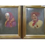 Two oils on canvas depicting an older lady and gentleman, signed by the artist Pitronelli, framed,