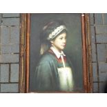 A large framed oil on canvas, depicting a young girl,