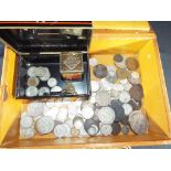 Numismatology - a miniature leather briefcase with key containing a quantity of UK and worldwide
