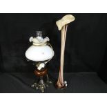 A good quality Retro style electric oil lamp with glass shade and funnel approximate height 51 cm