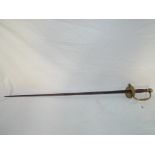 A Victorian child's / lady's practice rapier with wooden grip and brass hand guard,