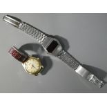 A MuDu 25 jewel Doublematic wrist watch and a Trafalgar digital quartz wrist watch.