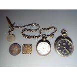 A lot to include Lady's white metal pocket watch with silver chain and T bar and Ingersoll Yankee