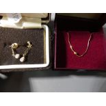 9 carat gold - a pair of hallmarked 9 carat gold stone set drop earrings and a 9 carat gold fine