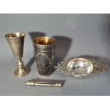 A lot to include a George V silver hallmarked goblet with chased decoration Birmingham assay 1920,