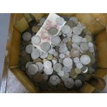 Numismatology - a wooden case containing a quantity of predominantly UK coinage,