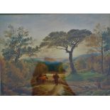 Watercolour depicting a rural landscape scene, mounted and framed under glass,