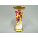 Royal Worcester - A Royal Worcester trumpet vase decorated with blackberries and leaves,