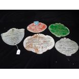 Five French white metal livestock / agricultural show wall plaques dated from 1930s to 1983