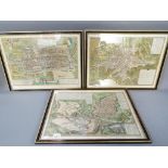 Cartography - three double sided framed maps, overall frame size approximately 41 cm x 55 cm [3].