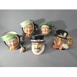 Royal Doulton - six character jugs to include Royal Doulton Sairey Gamp D5528, Beefeater D6206,