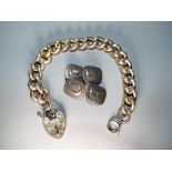 Silver - a sterling silver bracelet with hallmarked silver padlock and safety chain with a pair of