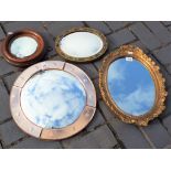 Four wall mirrors in various designs and shapes to include a vintage bone circular mirror 41 cm (d)