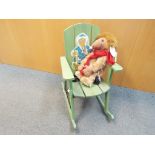 Wombles - a child's wooden rocking chair approximately 80 cm x 40 cm x 57 cm together with a Doll