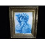 An ornately framed print depicting a young girl, approximately 75 cm x 65 cm including frame.