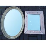 Two mirrors, the first oval shaped measuring 88 cm x 62 cm, the other 51 cm x 61 cm.
