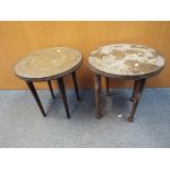 Two decorative brass topped tables approximately 39 cm (h) and 38 cm (d).