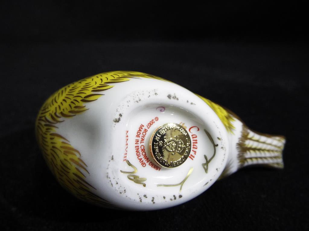 Royal Crown Derby - a Royal Crown Derby figurine depicting a canary, signed in gold pen to the base, - Image 2 of 2