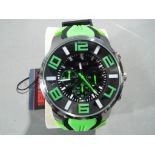 Skmei - a gentleman's' modern multiple face designer wristwatch, florescent green and black,