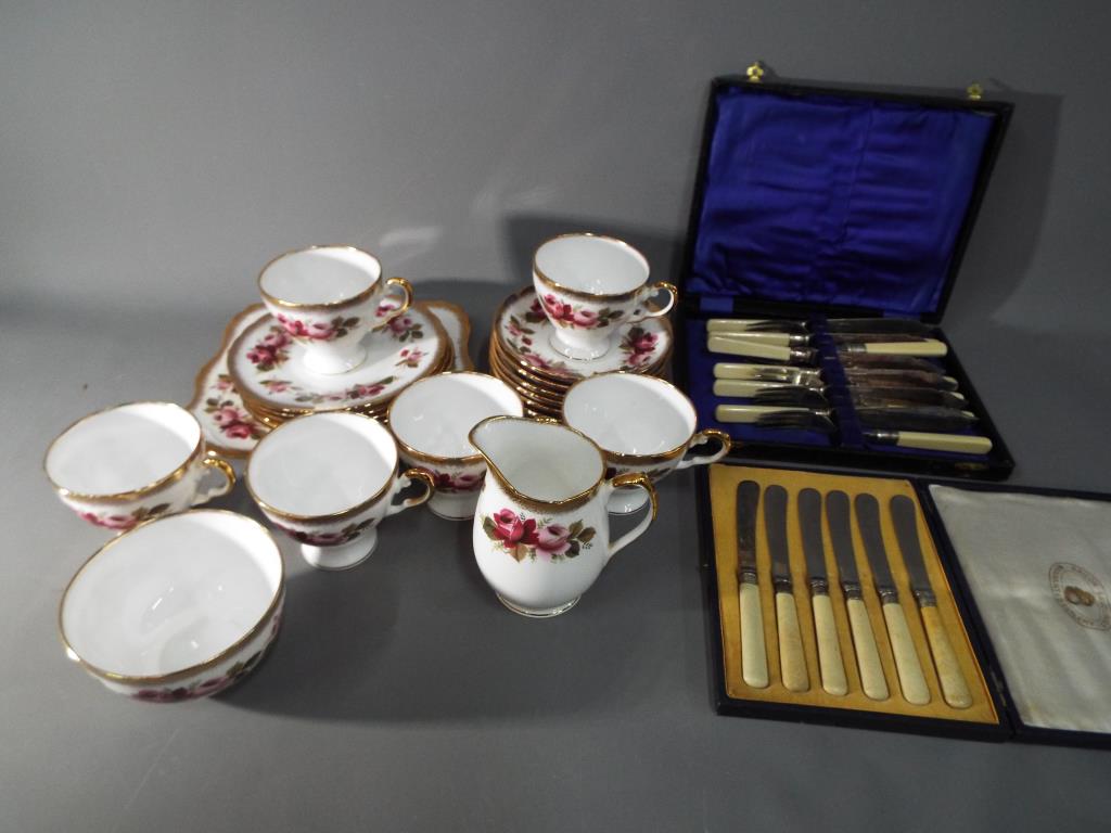 A Royal Tuscan tea service comprising plates, cups, saucers,