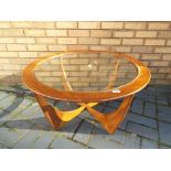 G plan circular glass top coffee table approximately 45 cm [h] x 84 cm [d].