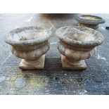 A pair of reconstituted stone urn planters.
