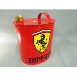 A red petrol can marked Ferrari