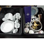 Two boxes containing a good mixed lot to include a Crown Ming by Tienshan dinner service,