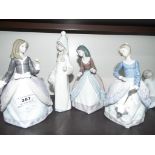 Lladro - four ceramic figurines by Lladro to include #5211 Angela, #5210 Jolie and similar,
