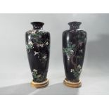 An Elkington & Co canteen of twelve fruit knives and forks, a pair of cloisonne vases (A/F),
