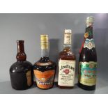 A 70cl bottle of Jim Beam, a bottle of Chinese sweet white wine, De Kuyper apricot brandy and other.